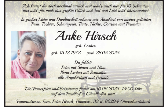 Anzeige von Anke Hirsch von MGO