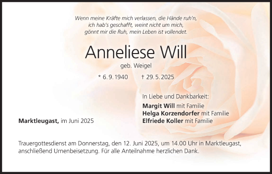 Anzeige von Anneliese Will von MGO