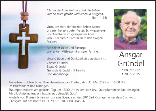 Anzeige von Ansgar Gründel von MGO