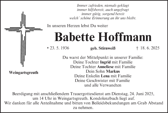 Anzeige von Babette Hoffmann von MGO