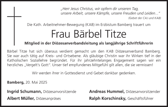Anzeige von Bärbel Titze von MGO