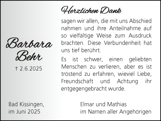 Anzeige von Barbara Behr von MGO