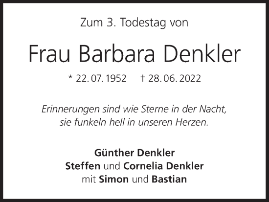 Anzeige von Barbara Denkler von MGO