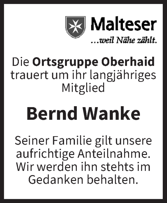 Anzeige von Bernd Wanke von MGO
