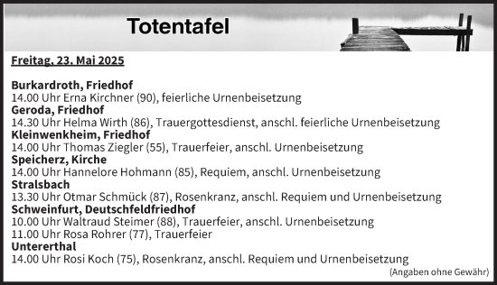 Anzeige von Bestattungen vom 23.05.2025 von MGO