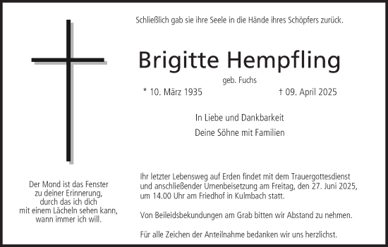 Anzeige von Brigitte Hempfling von MGO