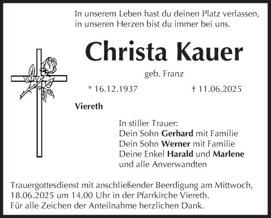 Anzeige von Christa Kauer von MGO
