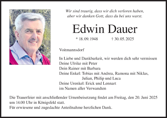 Anzeige von Edwin Dauer von MGO