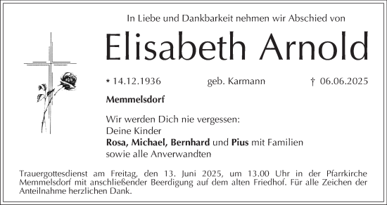 Anzeige von Elisabeth Arnold von MGO