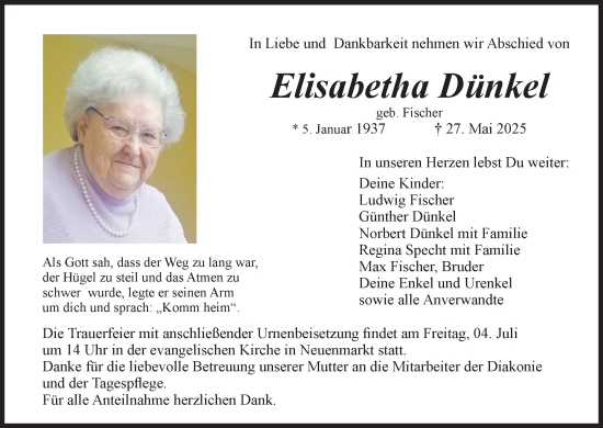 Anzeige von Elisabetha Dünkel von MGO