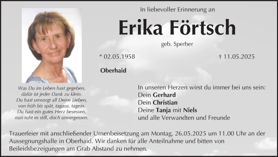 Anzeige von Erika Förtsch von MGO