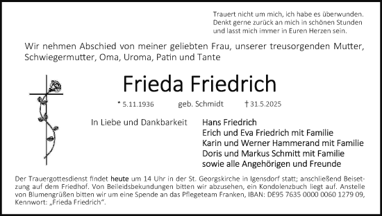 Anzeige von Frieda Friedrich von MGO
