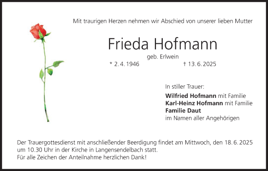 Anzeige von Frieda Hofmann von MGO