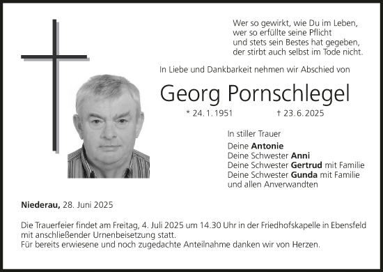 Anzeige von Georg Pornschlegel von MGO