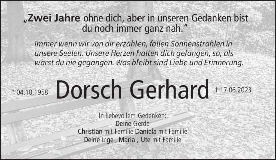 Anzeige von Gerhard Dorsch von MGO