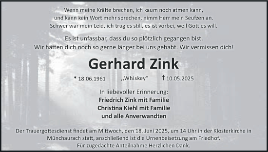Anzeige von Gerhard Zink von MGO