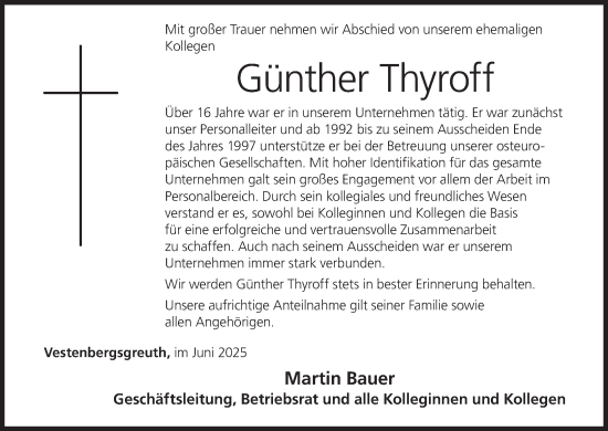 Anzeige von Günther Thyroff von MGO