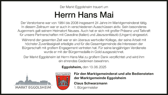 Anzeige von Hans Mai von MGO