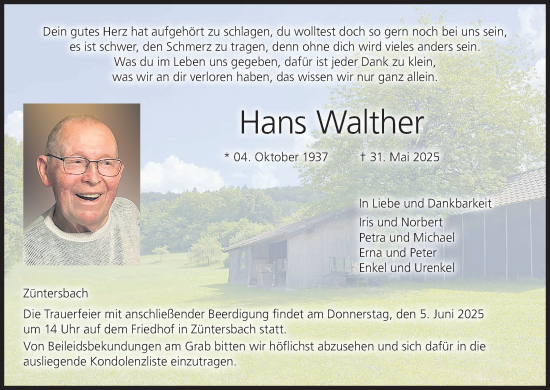 Anzeige von Hans Walther von MGO
