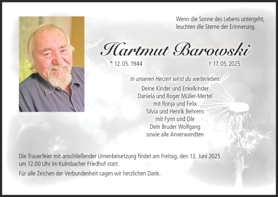 Anzeige von Hartmut Barowski von MGO