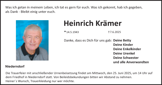 Anzeige von Heinrich Krämer von MGO