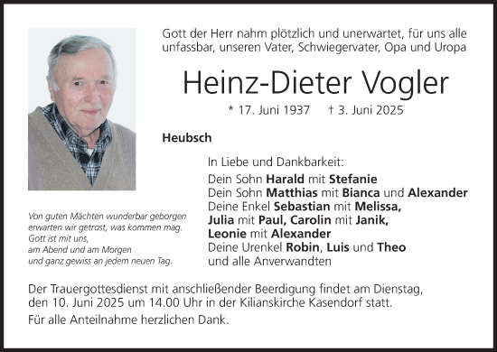 Anzeige von Heinz-Dieter Vogler von MGO