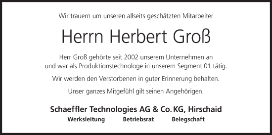 Anzeige von Herbert Groß von MGO