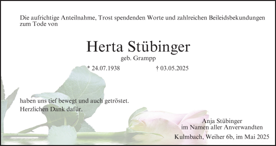 Anzeige von Herta Stübinger von MGO