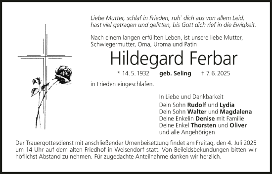 Anzeige von Hildegard Ferbar von MGO