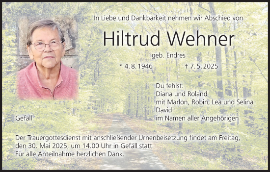 Anzeige von Hiltrud Wehner von MGO
