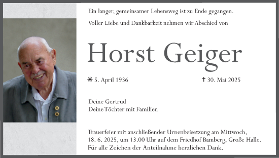 Anzeige von Horst Geiger von MGO
