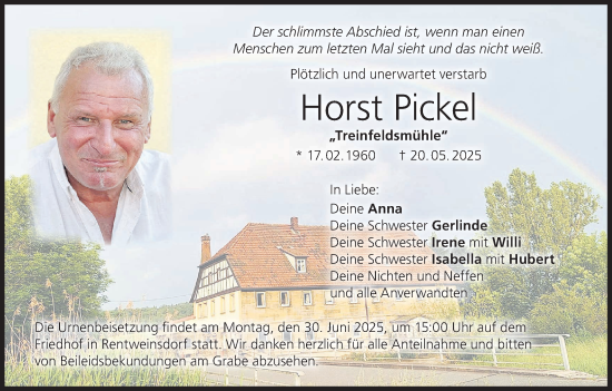 Anzeige von Horst Pickel von MGO