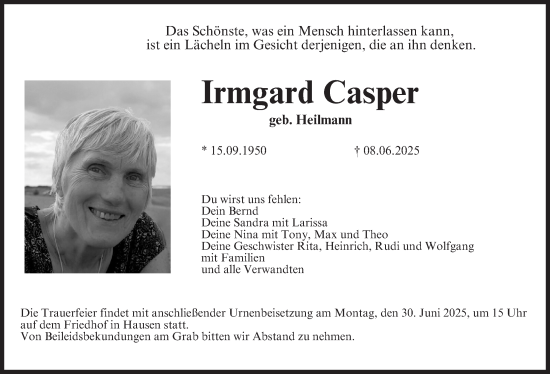 Anzeige von Irmgard Casper von MGO