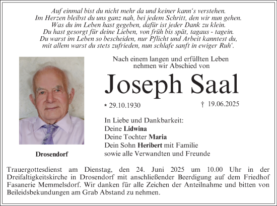 Anzeige von Joseph Saal von MGO