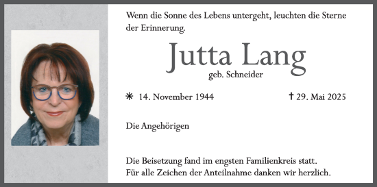 Anzeige von Jutta Lang von MGO