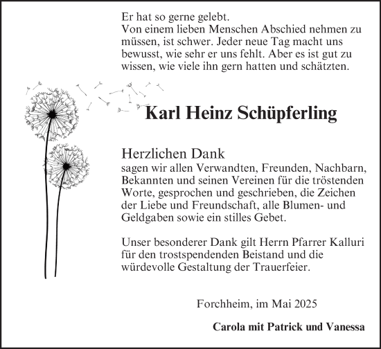 Anzeige von Karl Heinz Schüpferling von MGO