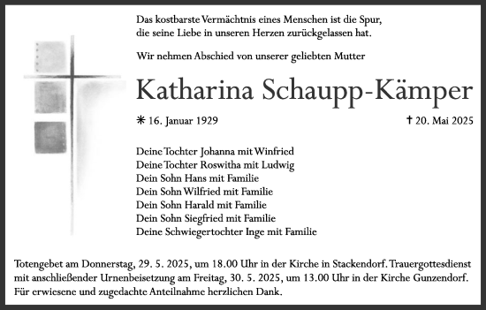 Anzeige von Katharina Schaupp-Kamper von MGO