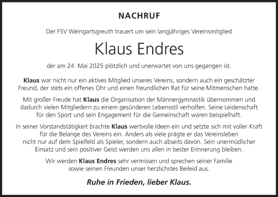 Anzeige von Klaus Endres von MGO