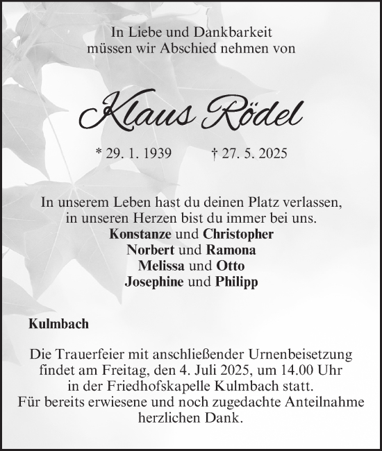 Anzeige von Klaus Rödel von MGO