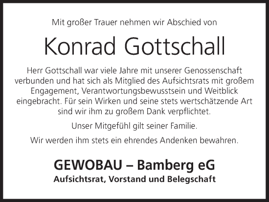 Anzeige von Konrad Gottschall von MGO