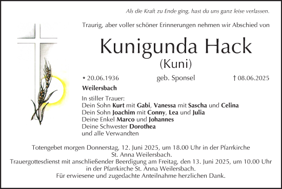 Anzeige von Kunigunda Hack von MGO
