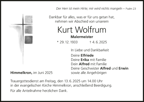 Anzeige von Kurt Wolfrum von MGO