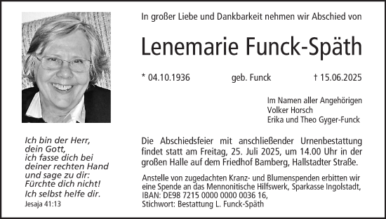 Anzeige von Lenemarie Funck-Späth von MGO
