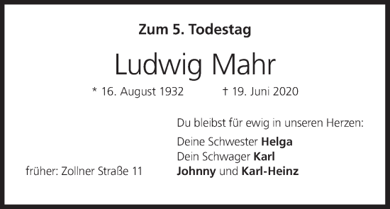 Anzeige von Ludwig Mahr von MGO