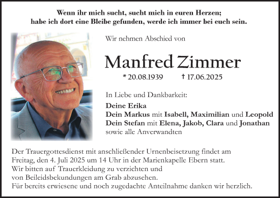 Anzeige von Manfred Zimmer von MGO