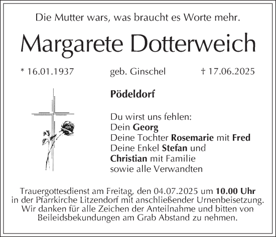 Anzeige von Margarete Dotterweich von MGO