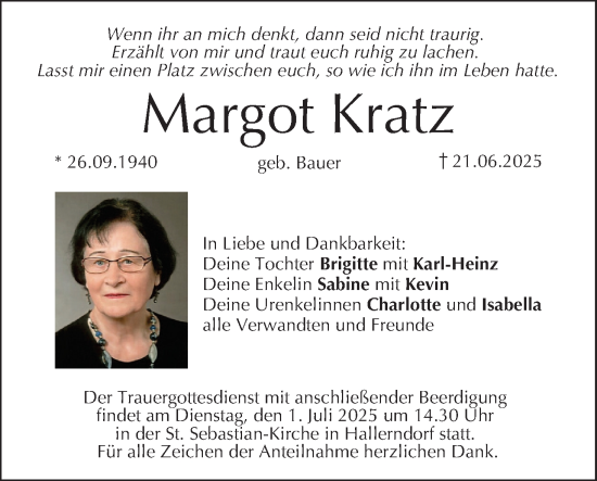 Anzeige von Margot Kratz von MGO
