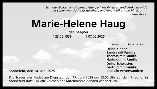 Anzeige von Marie-Helene Haug von MGO