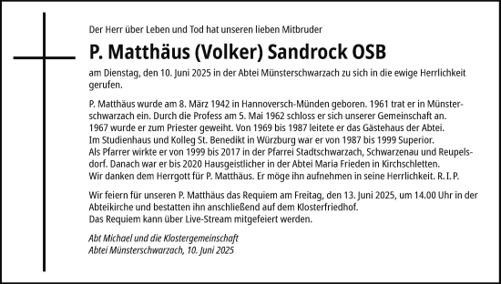 Anzeige von Matthäus Sandrock von MGO