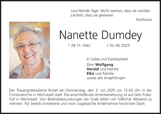 Anzeige von Nanette Dumdey von MGO